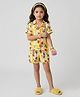 Barbie by Tiny Girl Cotton Woven Half Sleeves Fruits Printed Coordinating Shirt & Shorts Night Suit - Yellow