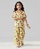 Barbie by Tiny Girl Cotton Woven Half Sleeves Fruits Printed Coordinating Shirt & Pants Night Suit - Yellow