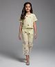 Tiny Girl Cotton Woven Half Sleeves Floral Embroidered Top & Pants Set- Lemon Yellow