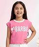 Barbie by Tiny Girl Cotton Knit Mattel Featuring Half Sleeves Barbie Text Printed Tee - Hot Pink