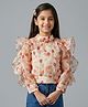 Tiny Girl Woven Full Sleeves Floral Printed Top - Peach