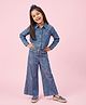 Tiny Girl Cotton Woven Full Sleeves Floral Embroidered Top & Pants Set - Blue