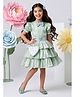 Tiny Girl Woven Half Puffed Sleeves Sequins Embellished  Bow Applique Detailed Layered Dress With Sling Bag - Pista Green