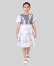 Tiny Girl Woven Half Puffed Sleeves Stone & Sequins Embellished Floral Applique & Printed Dress - Powder Blue