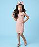 Tiny Girl Knit Sleeveless Textured  & Floral Applique Detailed  Dress - Peach