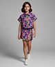 Tiny Girl Woven Half Sleeves Floral Printed Top & Skort Set - Navy Blue