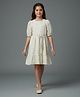Tiny Girl Cotton Woven Puffed Sleeves Floral Printed Dress - Cream