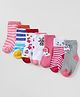 Babyhug Cotton Knit Ankle Length Striped Antimicrobial Socks With Animal Unicorn Rainbow Star Design Pack of 7 - Red Yellow White Pink Grey