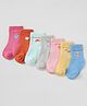 Babyhug Cotton Knit Ankle Length Antibacterial Socks With Tropical Theme Design Pack of 7 - Red Yellow Blue Pink Grey