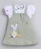 Meloni Knitted Knit Bunny Patch Detailed Pinafore Dress With Half Sleeves Tee - Green