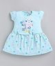 MELONI Knitted Knit Half Sleeves Cat Bunny & Floral Printed Dress - Sea Green