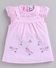 MELONI Knitted Knit Striped & Floral Embroidered Pinafore Dress With Half Sleeves Tee - Pink