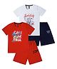 Earth Conscious 100% Cotton Knit Pack Of 2 Half Sleeves Beach Theme Printed Tees & Shorts Set - Red & White