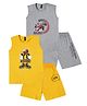 Earth Conscious 100% Cotton Knit Pack Of 2 Sleeveless Car Racing & Yo Dude Text Printed Tee & Short Set - Yellow & Grey