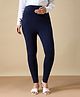 NIGHTSPREE Cotton Woven Solid Maternity Leggings - Navy Blue