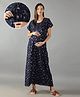 NIGHTSPREE Cotton Woven Half Sleeves Abstract Printed Maternity Nighty With Side Zipper Nursing Access - Blue