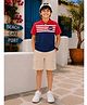 Trampoline Cotton Blend Knit Half Sleeves New York Text Printed Colour Blocked Polo Tee & Cargo Style Shorts Set - Multi Colour
