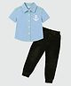 HRIT Denim Knit Half Sleeves Anchor Embroidered Shirt & Jeans Set - Blue & Black