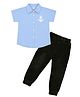 HRIT Denim Knit Half Sleeves Anchor Embroidered Shirt & Jeans Set - Blue & Black