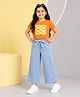 HRIT Cotton Knit Half Sleeves Lemons Printed Top & Jeans Set - Orange & Blue