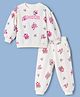 Babyhug Terry Knit Full Sleeves Sweatshirt & Jogger Set With Floral Print & Amour Text Embroidered  - Cream