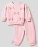 Babyhug 100% Cotton Terry Knit Full Sleeves Sweatshirt and Jogger with Lace Bow Applique - Pink