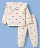 Babyhug Terry Knit Full Sleeves Bow Printed Top And Bottomwear - Cream & Pink