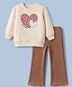 Babyhug Terry Knit Full Sleeves Top & Leggings Set With Heart Print - White & Brown