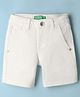 UCB Cotton Elastane Woven Solid Denim Shorts With Embroidered Pocket At Back - White