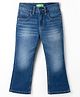 UCB Cotton Woven Knit Full Length Boot Cut Denim Jeans With Scrap & Spray - Blue
