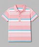 UBC Cotton Knit Half Sleeves Polo T-Shirt With Stripes & Brand Logo Embroidery - Pink