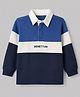 UCB Cotton Knit Full Sleeves Cut And Sew Stripe Polo  T-Shirt with Benetton Print - Blue
