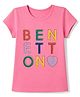 UCB Cotton Knit T-Shirt with Half Sleeves and Benetton Glitter Print - Pink