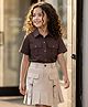 OLLINGTON ST. Cotton Poplin Woven Half Sleeves Collared Top and Skirt with Cargo Pocket and Pleats - Brown & Beige