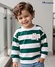 Honeyhap Premium 100% CottonTerry Heavy Gauge Fabric Looper Knit Sweatshirt with Full Drop Shoulder Sleeves and Stripes with NY Memories Patch with Bio Finish - Bright White & Cadmium Green