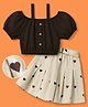 Ollington St. Cotton Woven Half Sleeves Top & Heart Printed Twill Skirt Set - Brown & Beige