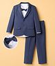 Mark & Mia Cotton Blend Woven Full Sleeves Three Piece Party Suit With Solid Blazer & Bow - Navy Blue