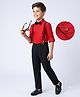 Mark & Mia Cotton Lycra Woven Full Sleeves Party Wear Solid Shirt & Bottom Set With Bow & Suspender Detailing - Red & Black