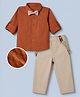 Mark & Mia Cotton Lycra Woven Full Sleeves Checked Shirt & Pant Set With Bow & Suspender - Orange