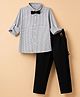 Mark & Mia Cotton Lycra Woven Full Sleeves Checked Shirt & Pant Set WIth Bow & Suspender - White