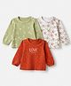 Babyhug 100% Cotton Interlock Knit T-Shirts with Full Puffed Sleeves and Polka Dots Floral & Love You Text Print Pack of 3 - White Olive Green Red