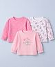 Babyhug 100% Cotton Interlock Knit Full Puffed Sleeves T-Shirts with Bear & Heart Print Pack Of 3 - Pink & White