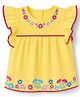 Babyhug Cotton Knit Sleeveless Top with Floral Print & Embroidery Detailing - Yellow