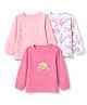 Babyhug Cotton Knit Full Sleeves T-Shirts with Floral Print and Bee Embroidery Pack of 3 in Light Pink, White & Dark Pink