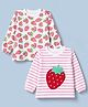Babyhug 100% Cotton Knit Striped T-Shirts with Full Sleeves and Strawberry Applique Pack of 2 - Pink & Red