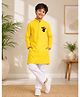 JBN Creation Cotton Woven Fathers Day Theme Full Sleeves Son On Dads Shoulder Printed Kurta Pyjama Set - Yellow