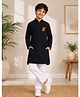 JBN Creation Cotton Woven Onam Theme Full Sleeves King Mahabali Printed Kurta Pyjama Set - Black