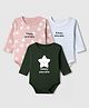 Babyhug 100% Cotton Interlock Knit Solid Onesies with Full Sleeves and Star Print with Stripes Pack of 3 - Light Blue, Pink & Green