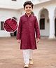 EARTHY TOUCH Woven Full Sleeves Self Embroidered & Sequinned Kurta Pajama Set - Dark Red
