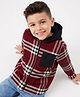 Arias 100% Cotton Woven Hooded Shirt with Full Sleeves and Checks Pattern in Dark Red